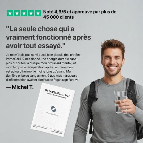 Épuisé toute la journée, vieillissant plus vite que vous ne devriez ? PrimeCell H2 protège vos cellules de l’intérieur vers l’extérieur.